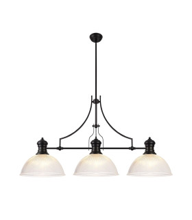Cairo 3 Light Linear Multi Height Pendant E27 38cm Dome Glass Shade Matt Black Clear-1