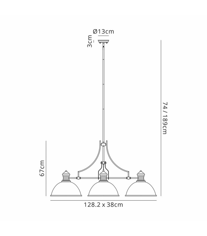 Cairo 3 Light Linear Multi Height Pendant E27 38cm Dome Glass Shade Matt Black Clear-2
