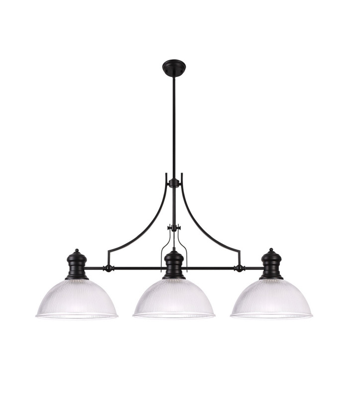 Cairo 3 Light Linear Multi Height Pendant E27 38cm Dome Glass Shade Matt Black Clear-4