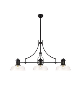 Cairo 3 Light Linear Multi Height Pendant E27 30cm Flat Round Glass Shade Matt Black Clear-1