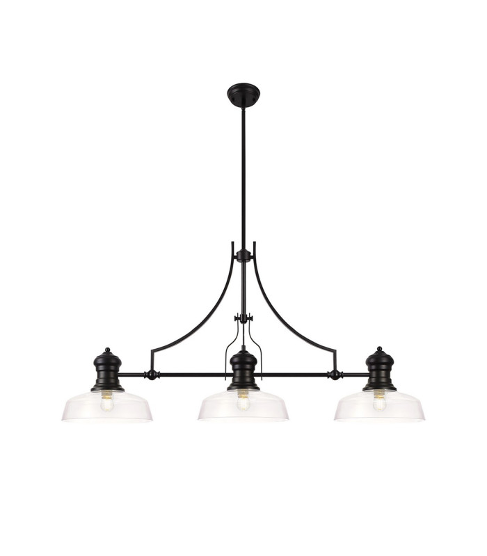 Cairo 3 Light Linear Multi Height Pendant E27 30cm Flat Round Glass Shade Matt Black Clear-1