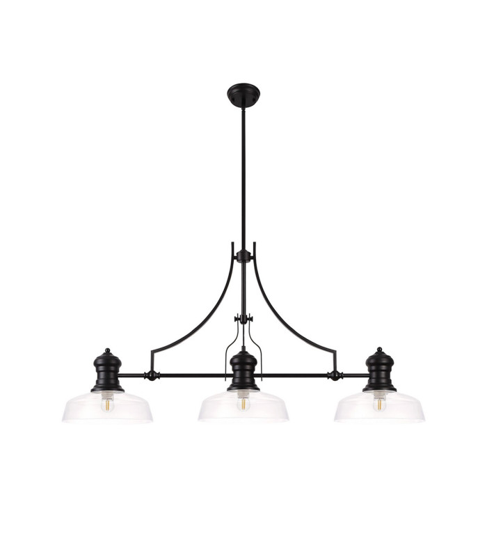 Cairo 3 Light Linear Multi Height Pendant E27 30cm Flat Round Glass Shade Matt Black Clear-4