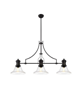 Cairo 3 Light Linear Multi Height Pendant E27 30cm Smooth Bell Glass Shade Matt Black Clear-1