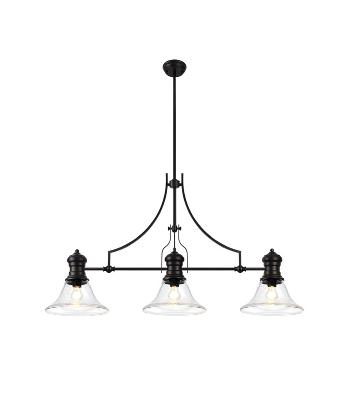 Cairo 3 Light Linear Multi Height Pendant E27 30cm Smooth Bell Glass Shade Matt Black Clear-1