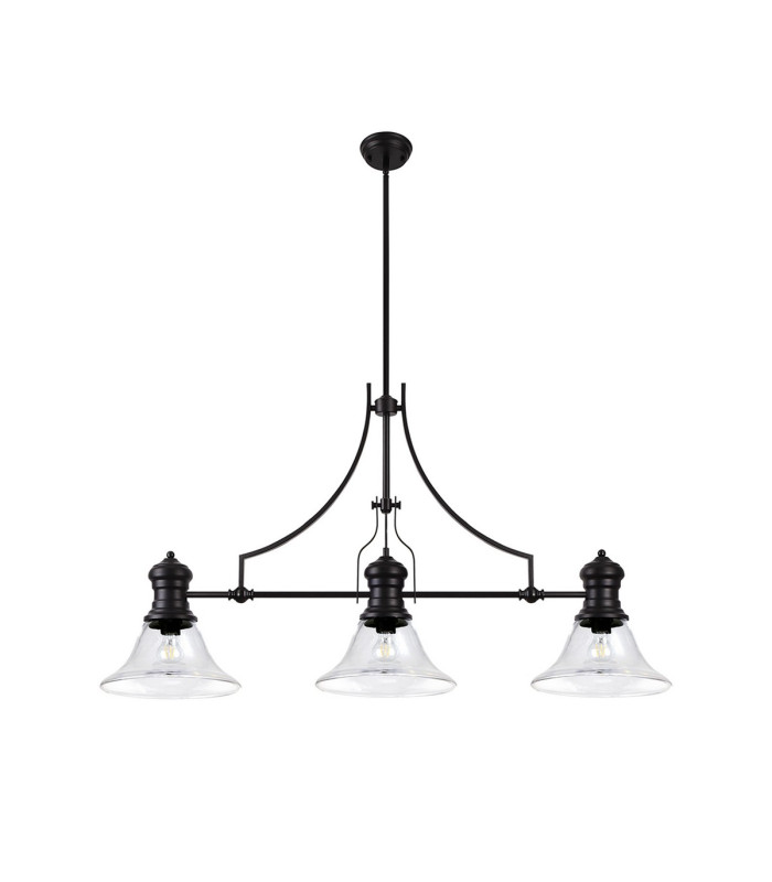 Cairo 3 Light Linear Multi Height Pendant E27 30cm Smooth Bell Glass Shade Matt Black Clear-4