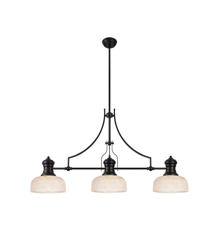 Cairo 3 Light Linear Multi Height Pendant E27 26.5cm Prismatic Glass Shade Matt Black Clear-1