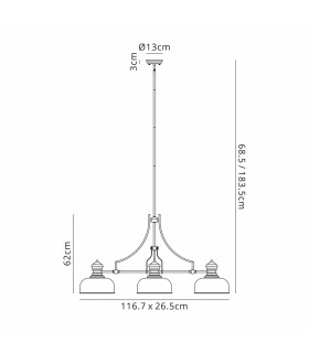 Cairo 3 Light Linear Multi Height Pendant E27 26.5cm Prismatic Glass Shade Matt Black Clear-2