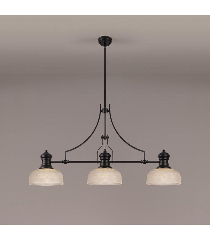 Cairo 3 Light Linear Multi Height Pendant E27 26.5cm Prismatic Glass Shade Matt Black Clear-3