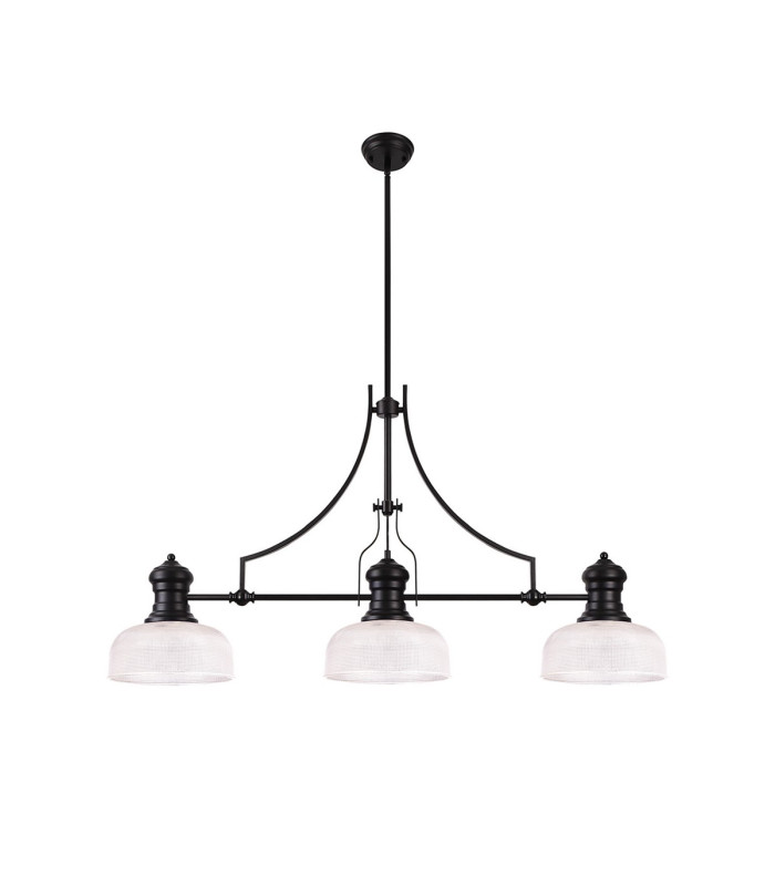 Cairo 3 Light Linear Multi Height Pendant E27 26.5cm Prismatic Glass Shade Matt Black Clear-4