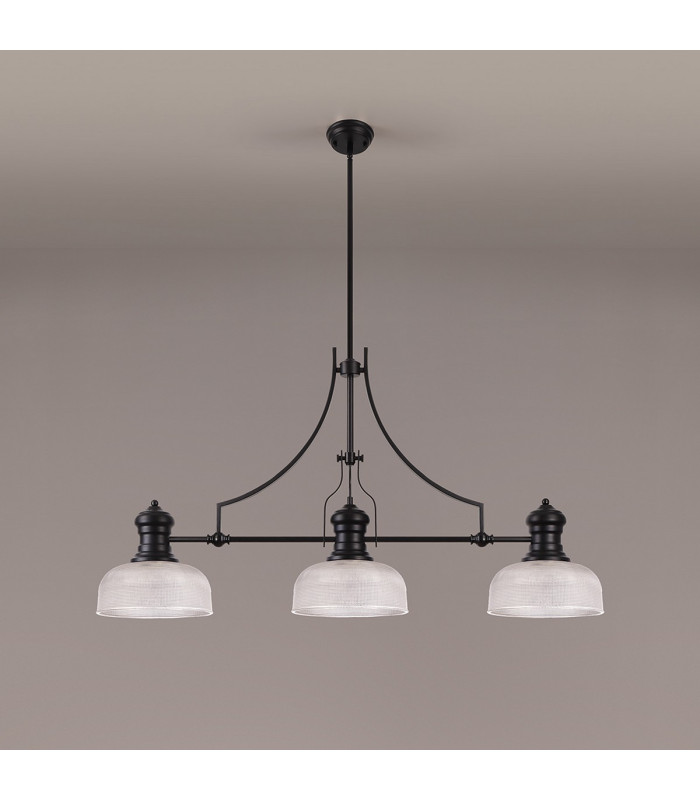Cairo 3 Light Linear Multi Height Pendant E27 26.5cm Prismatic Glass Shade Matt Black Clear-11