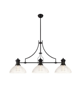 Cairo 3 Light Linear Multi Height Pendant E27 33.5cm Prismatic Glass Shade Matt Black Clear-1