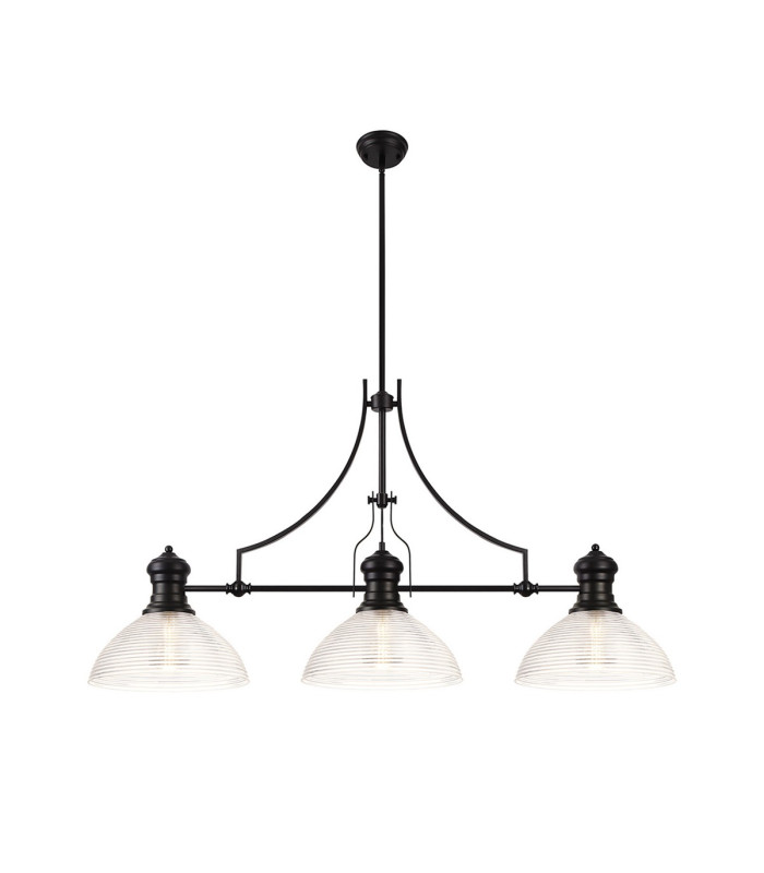 Cairo 3 Light Linear Multi Height Pendant E27 33.5cm Prismatic Glass Shade Matt Black Clear-1
