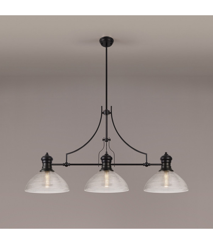 Cairo 3 Light Linear Multi Height Pendant E27 33.5cm Prismatic Glass Shade Matt Black Clear-3