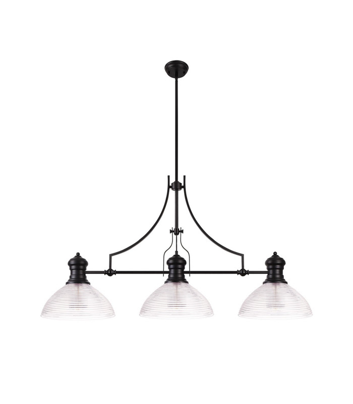 Cairo 3 Light Linear Multi Height Pendant E27 33.5cm Prismatic Glass Shade Matt Black Clear-4