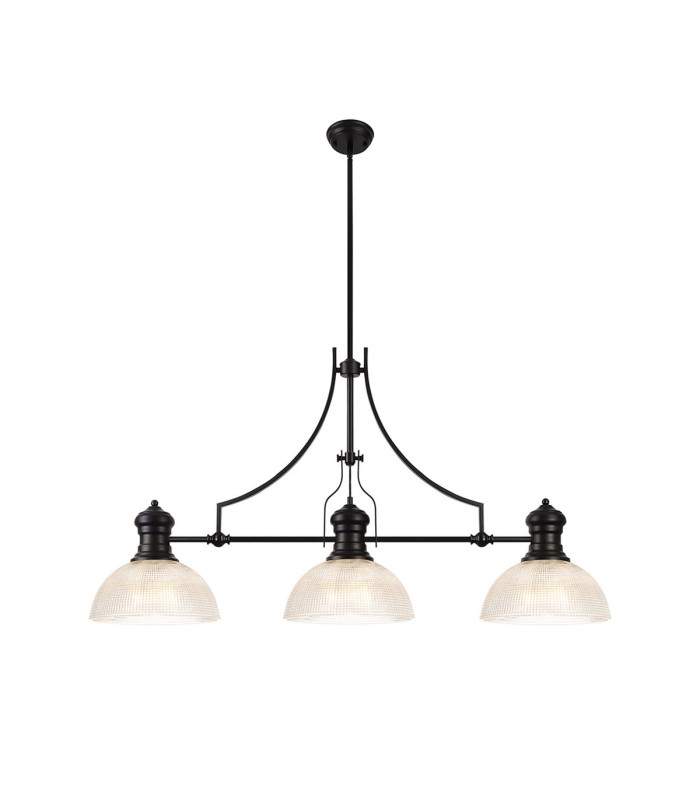 Cairo 3 Light Linear Multi Height Pendant E27 30cm Prismatic Glass Shade Matt Black Clear-1