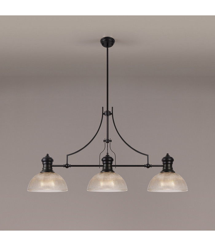 Cairo 3 Light Linear Multi Height Pendant E27 30cm Prismatic Glass Shade Matt Black Clear-3