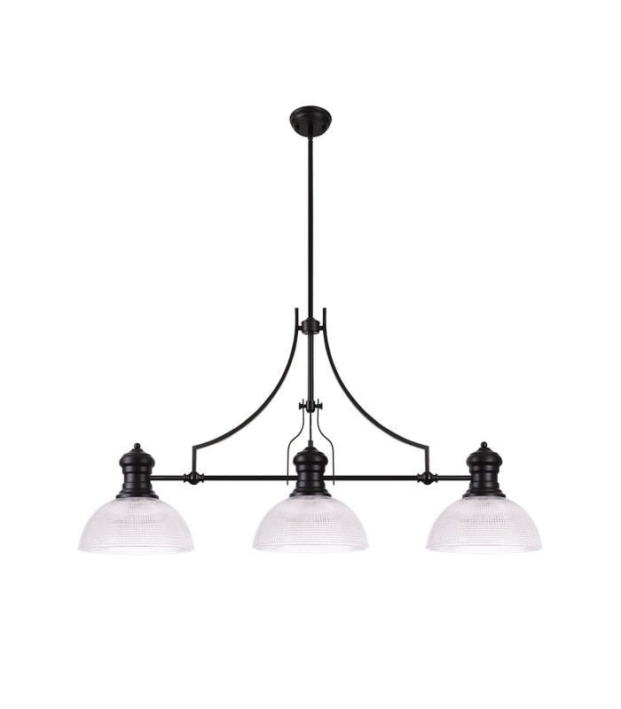 Cairo 3 Light Linear Multi Height Pendant E27 30cm Prismatic Glass Shade Matt Black Clear-4