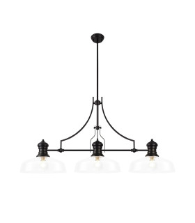 Cairo Linear Multi Height Pendant 38cm Flat Round Shade 3 x E27 Matt Black/Clear Glass-1
