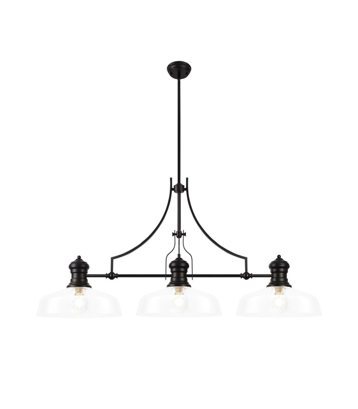 Cairo Linear Multi Height Pendant 38cm Flat Round Shade 3 x E27 Matt Black/Clear Glass-1