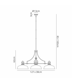 Cairo Linear Multi Height Pendant 38cm Flat Round Shade 3 x E27 Matt Black/Clear Glass-2
