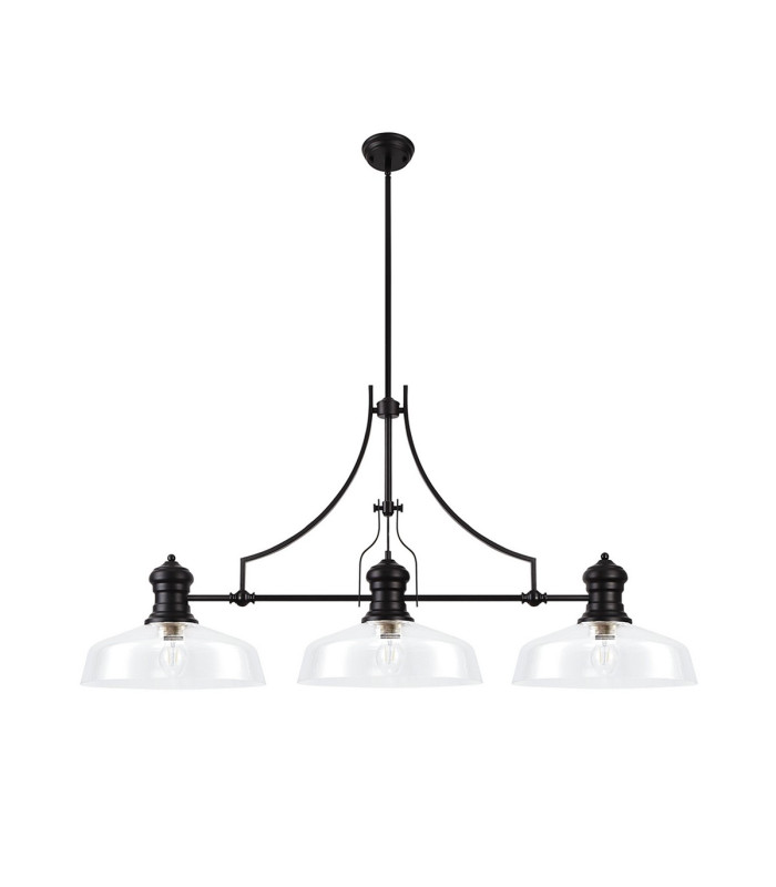 Cairo Linear Multi Height Pendant 38cm Flat Round Shade 3 x E27 Matt Black/Clear Glass-4