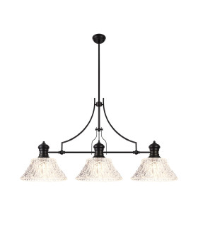 Cairo Linear Multi Height Pendant 38cm Patterned Round Shade 3 x E27 Matt Black/Clear Glass Item Weight: 19.1kg-1