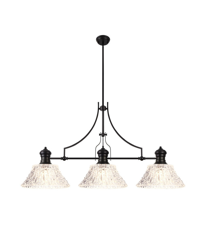 Cairo Linear Multi Height Pendant 38cm Patterned Round Shade 3 x E27 Matt Black/Clear Glass Item Weight: 19.1kg-1
