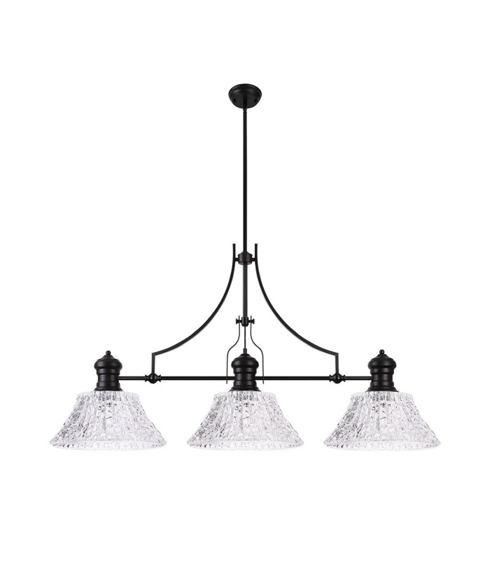 Cairo Linear Multi Height Pendant 38cm Patterned Round Shade 3 x E27 Matt Black/Clear Glass Item Weight: 19.1kg-4