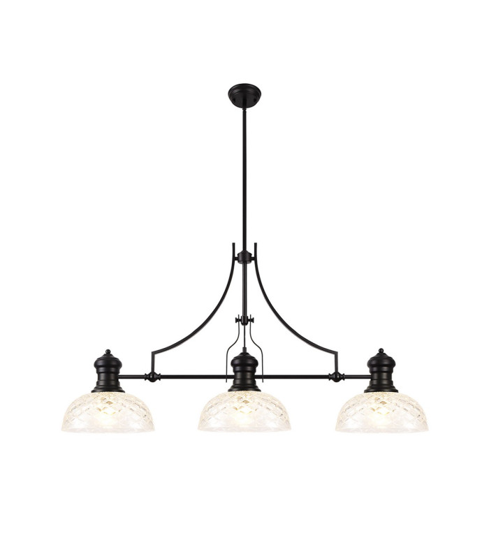 Cairo Linear Multi Height Pendant 30cm Flat Round Patterned Shade 3 x E27 Matt Black/Clear Glass-1