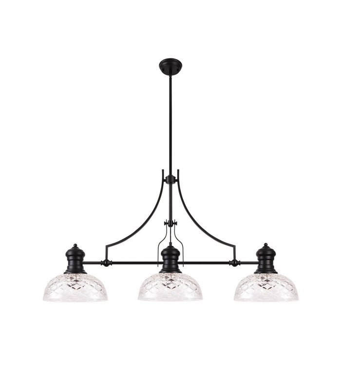 Cairo Linear Multi Height Pendant 30cm Flat Round Patterned Shade 3 x E27 Matt Black/Clear Glass-4