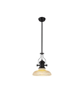 Cairo 1 Light Multi Height Pendant E27 30cm Round Glass Shade Matt Black/Amber-1