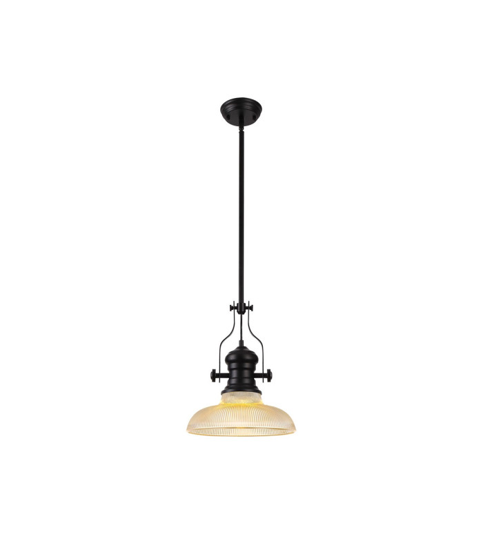 Cairo 1 Light Multi Height Pendant E27 30cm Round Glass Shade Matt Black/Amber-1