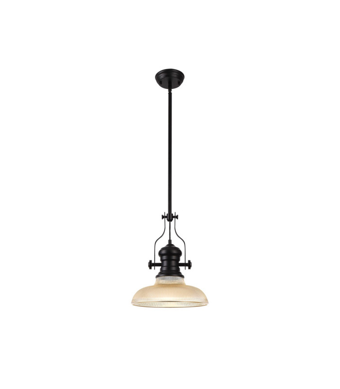Cairo 1 Light Multi Height Pendant E27 30cm Round Glass Shade Matt Black/Amber-4