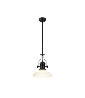 Cairo 1 Light Multi Height Pendant E27 30cm Round Glass Shade Matt Black/Clear-1