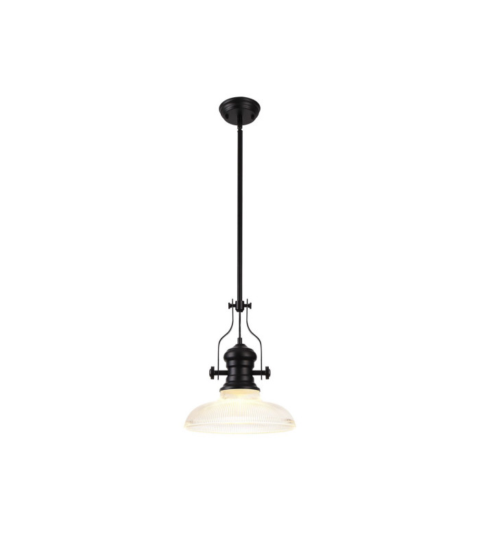 Cairo 1 Light Multi Height Pendant E27 30cm Round Glass Shade Matt Black/Clear-1