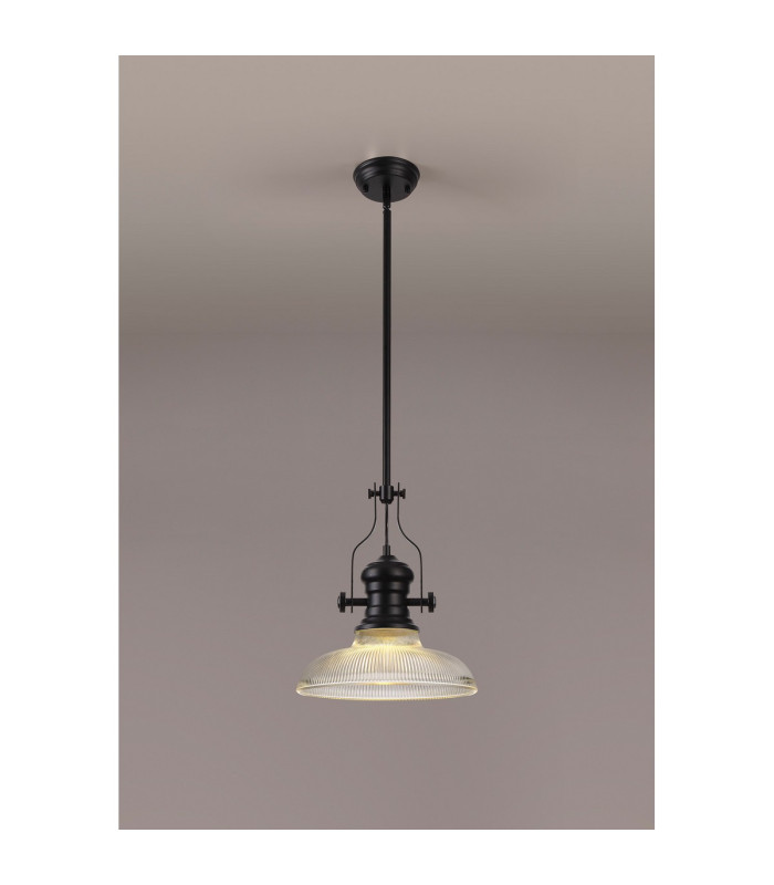 Cairo 1 Light Multi Height Pendant E27 30cm Round Glass Shade Matt Black/Clear-3