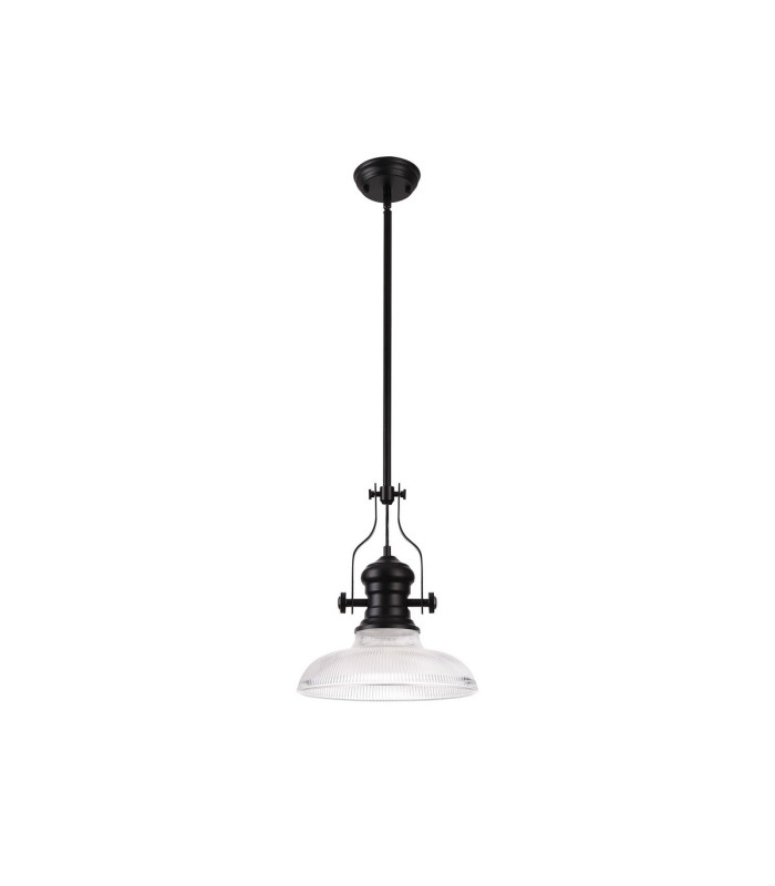Cairo 1 Light Multi Height Pendant E27 30cm Round Glass Shade Matt Black/Clear-4