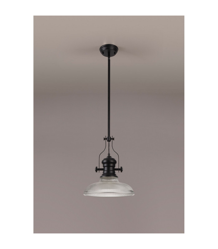 Cairo 1 Light Multi Height Pendant E27 30cm Round Glass Shade Matt Black/Clear-11