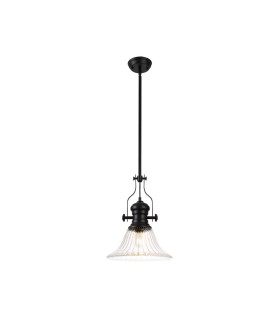 Cairo 1 Light Multi Height Pendant E27 30cm Bell Glass Shade Matt Black/Clear-1