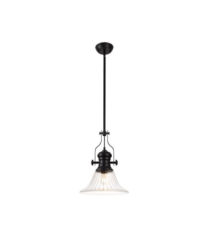 Cairo 1 Light Multi Height Pendant E27 30cm Bell Glass Shade Matt Black/Clear-1