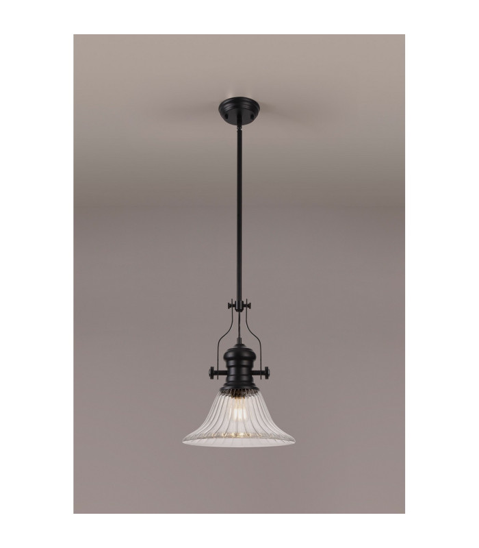 Cairo 1 Light Multi Height Pendant E27 30cm Bell Glass Shade Matt Black/Clear-3