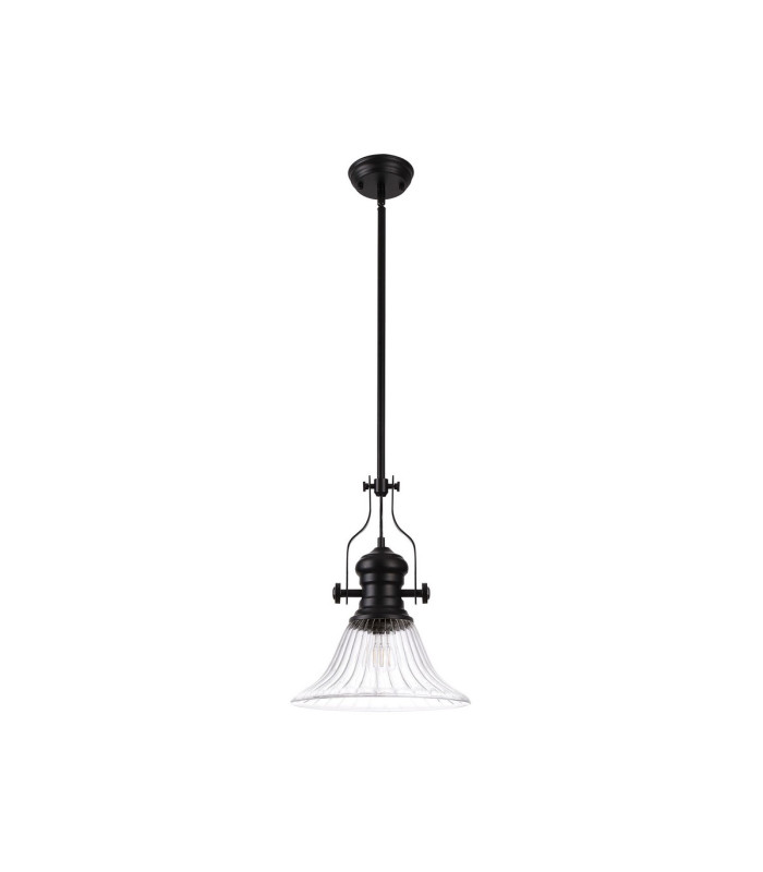 Cairo 1 Light Multi Height Pendant E27 30cm Bell Glass Shade Matt Black/Clear-4