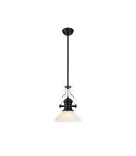 Cairo 1 Light Multi Height Pendant E27 30cm Cone Glass Shade Matt Black/Clear-1