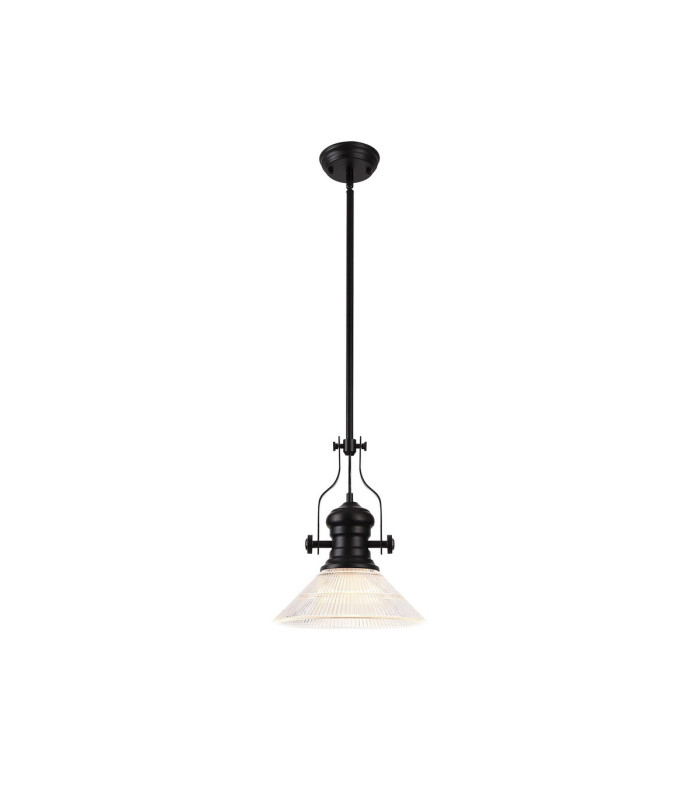 Cairo 1 Light Multi Height Pendant E27 30cm Cone Glass Shade Matt Black/Clear-1