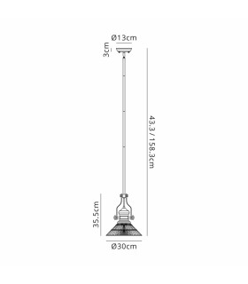 Cairo 1 Light Multi Height Pendant E27 30cm Cone Glass Shade Matt Black/Clear-2