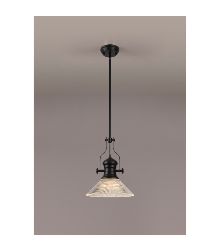 Cairo 1 Light Multi Height Pendant E27 30cm Cone Glass Shade Matt Black/Clear-3