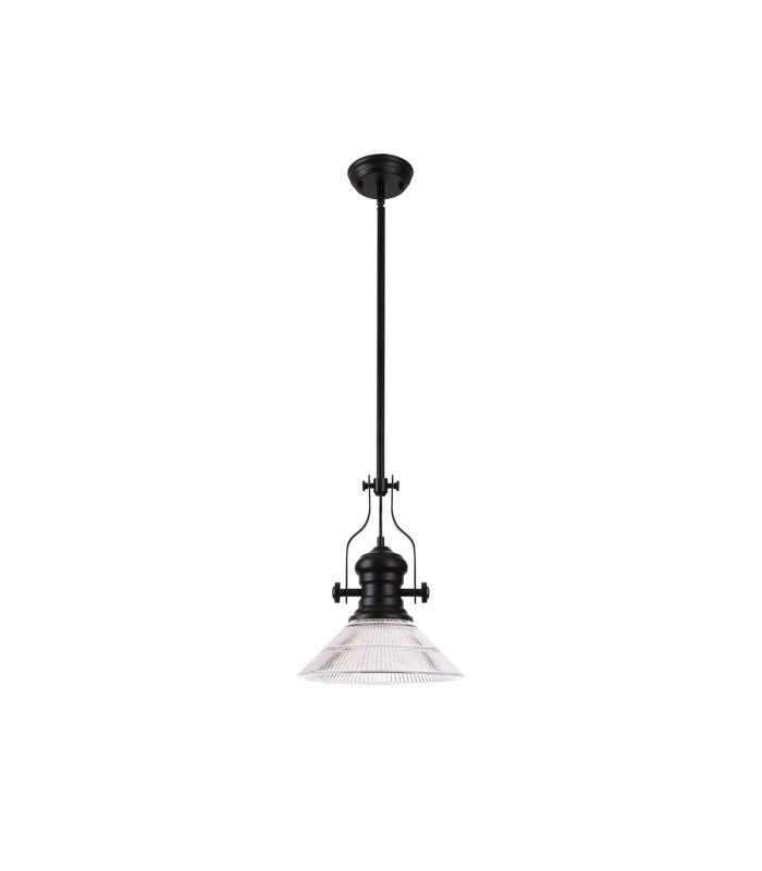 Cairo 1 Light Multi Height Pendant E27 30cm Cone Glass Shade Matt Black/Clear-4