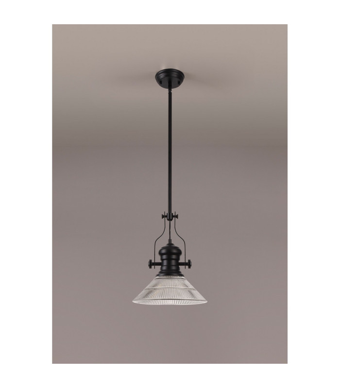 Cairo 1 Light Multi Height Pendant E27 30cm Cone Glass Shade Matt Black/Clear-11