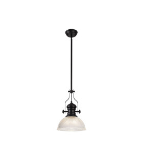 Cairo 1 Light Multi Height Pendant E27 30cm Dome Glass Shade Matt Black/Clear-1