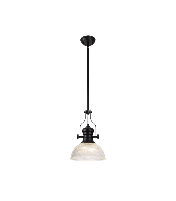 Cairo 1 Light Multi Height Pendant E27 30cm Dome Glass Shade Matt Black/Clear-1